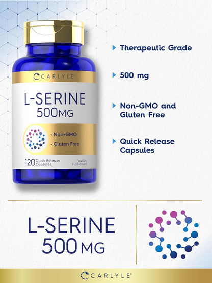 Carlyle L-Serine Capsules 500 mg | 120 Count | Non-GMO & Gluten-free Supplement
