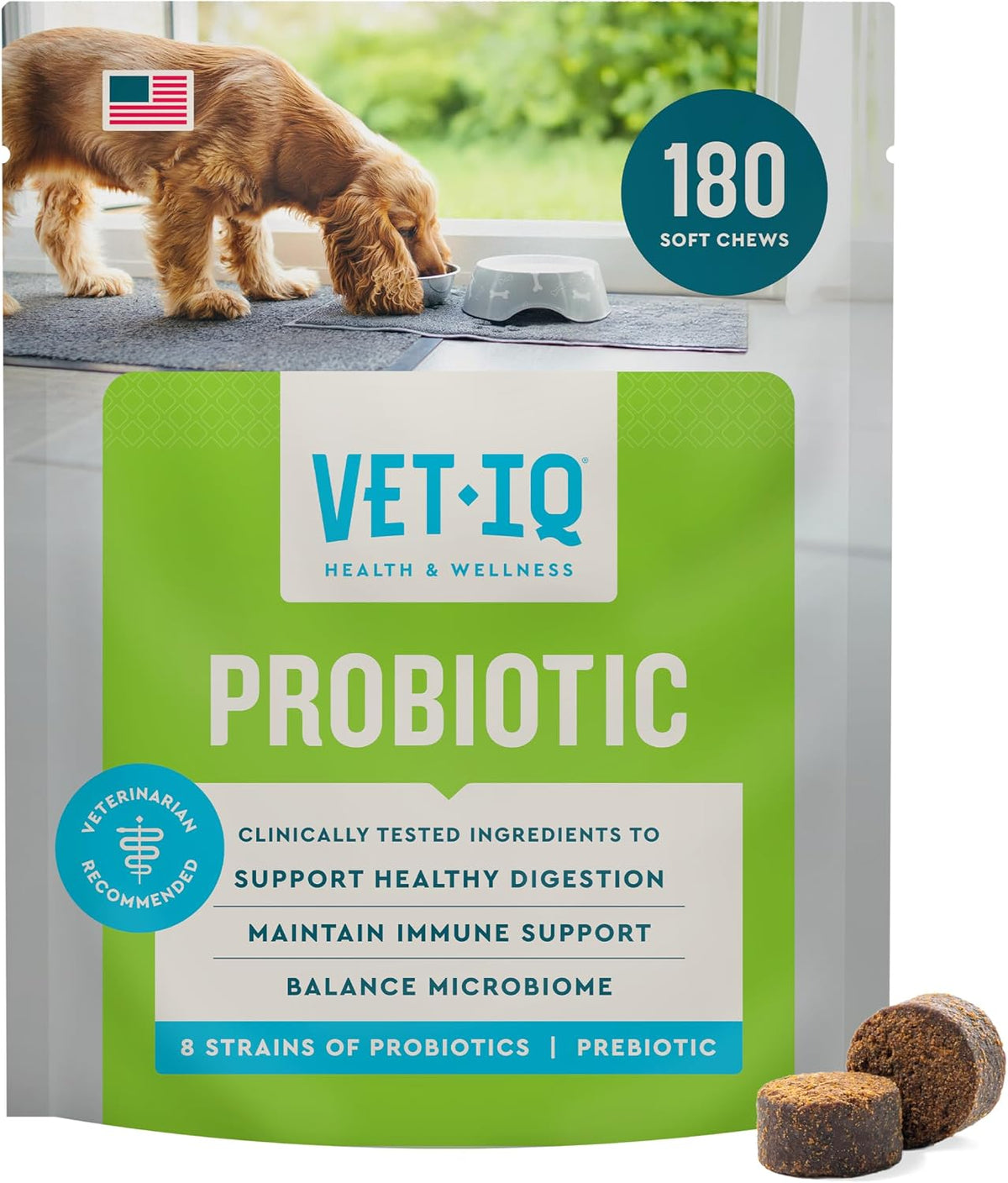 VetIQ Probiotic Supplement for Dogs, Digestive Support for Dogs, Nourishes Gut Bacteria and Supports Bowel Function, Hickory Smoke Flavour, Made in the USA, 180 Count - görsel 1