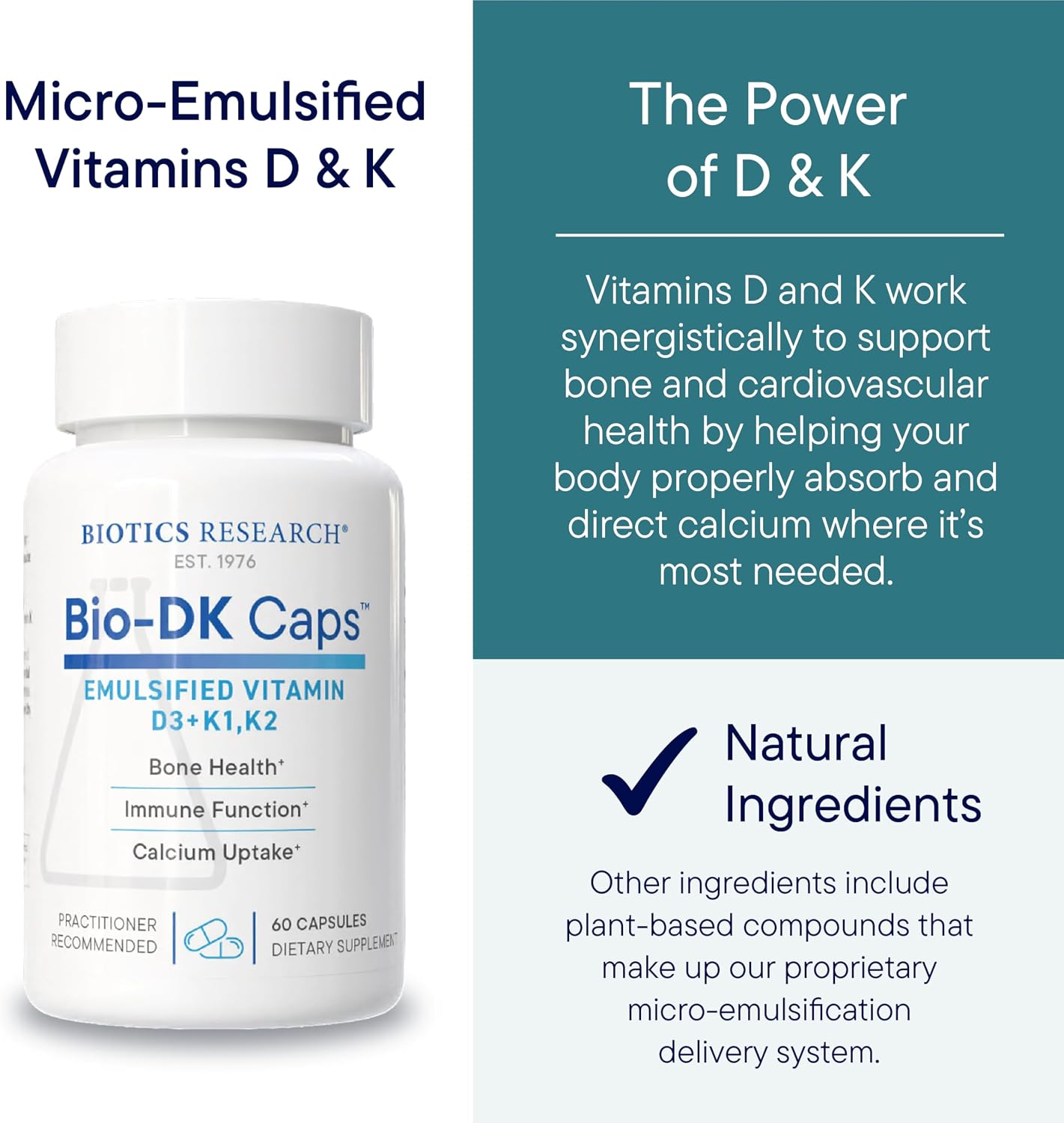 BIOTICS RESEARCH Bio-DK Caps – Emulsified Vitamin D3 + K1 + K2 (MK-7), 60 Capsules - görsel 7
