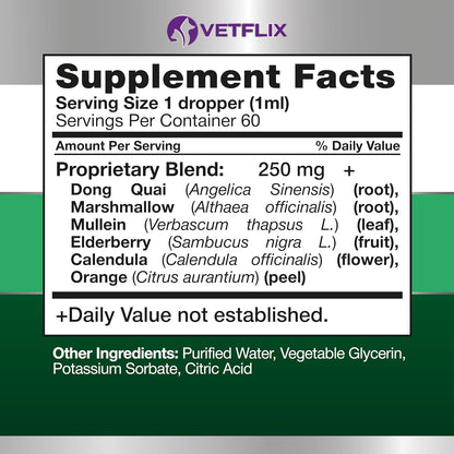Vetflix Cough Relief Liquid for Dogs and Cats – Mullein Leaf & Elderberry Blend, 60 ml