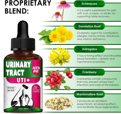 Cat and Dog Urinary Tract Support with Cranberry – Bladder and Kidney Health Drops – 60 ml