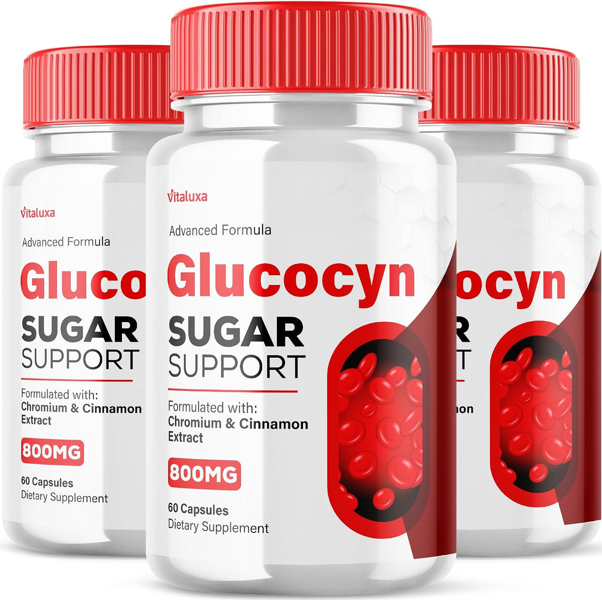 (3 Pack) Glucocyn Support Capsules, Maximum Strength Glycogen Health Formula 800 mg, All Natural High Performance Plus (180 Capsules) - görsel 1