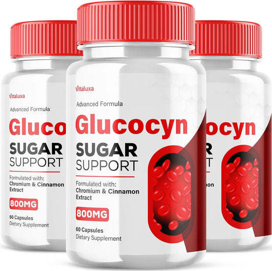 (3 Pack) Glucocyn Support Capsules, Maximum Strength Glycogen Health Formula 800 mg, All Natural High Performance Plus (180 Capsules)