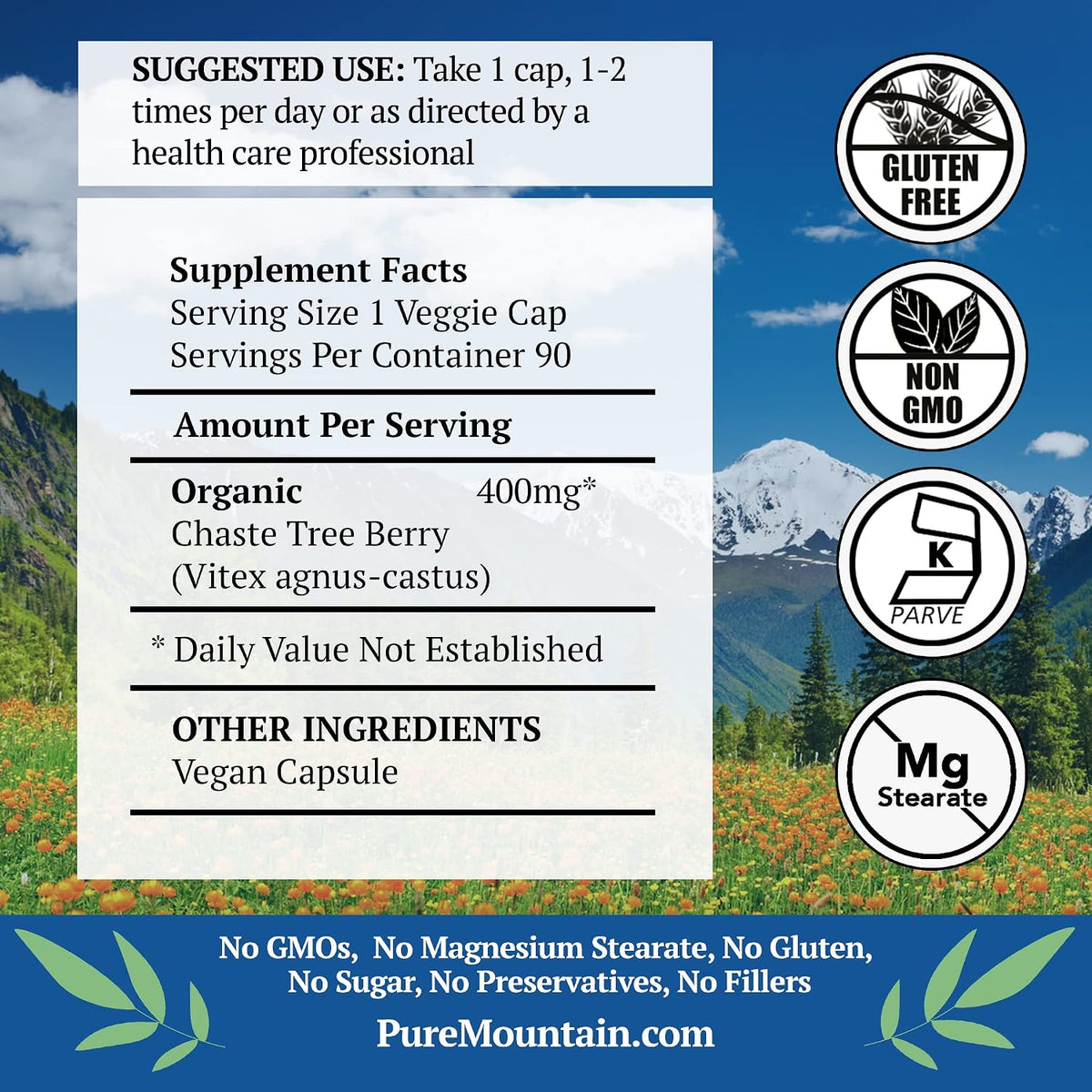 Pure Mountain Botanicals Vitex Chasteberry Supplement - 90 Capsules - 400mg - görsel 2