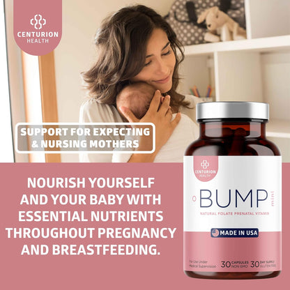 Centurion Health Bump Mini Complete Antenatal Vitamins for Women with Folate, Choline, Carbonyl Iron, Zinc, Vitamin D3 and Vitamin B12, 30 Capsules