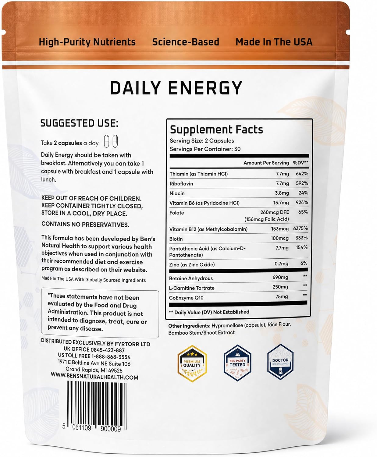 Ben's Natural Health Daily Energy with B-Vitamins & CoQ10, 60 Capsules - görsel 8