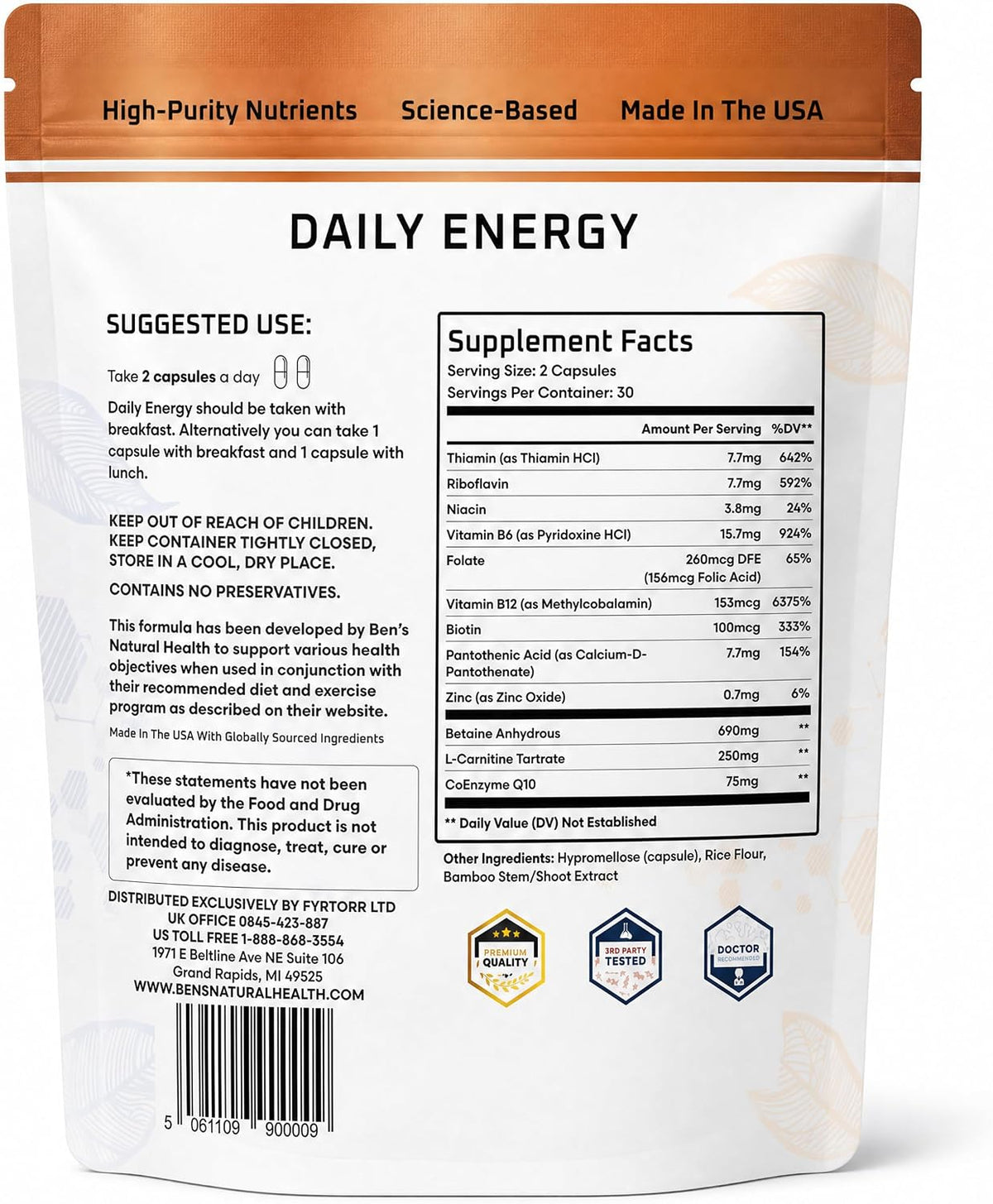 Ben's Natural Health Daily Energy with B-Vitamins & CoQ10, 60 Capsules - görsel 8