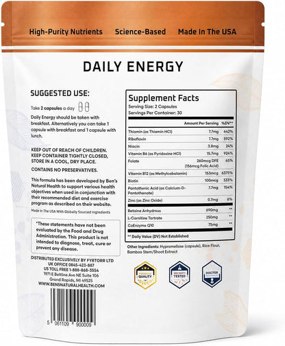 Ben's Natural Health Daily Energy with B-Vitamins & CoQ10, 60 Capsules