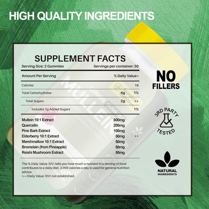 MEGNETA Natural Mullein Lung Cleanse Gummies - Apple Flavour, 60 Gummies