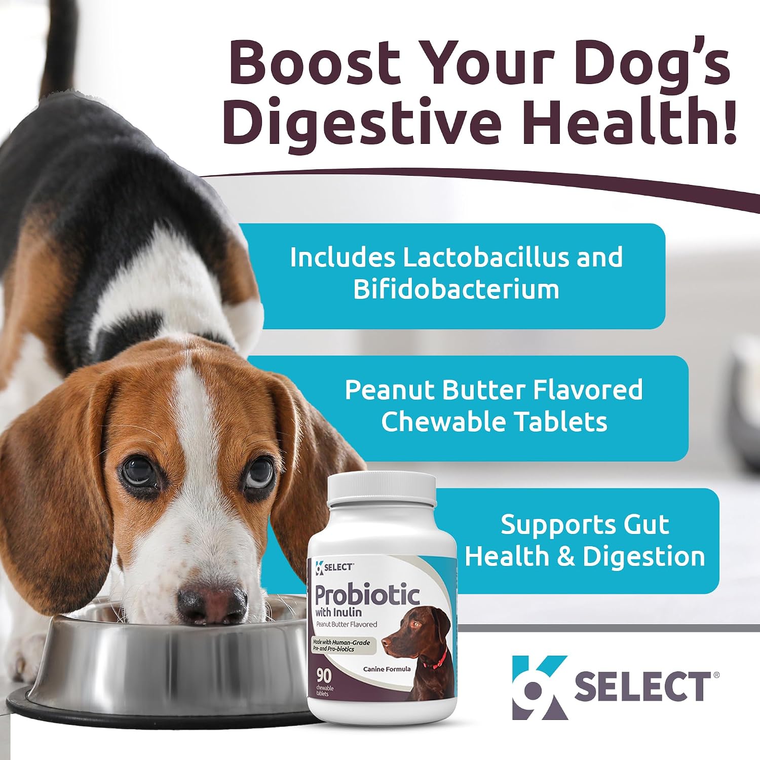 K9 Select Probiotics for Dogs with Inulin – Digestive Health Support (90 Tablets) - görsel 1