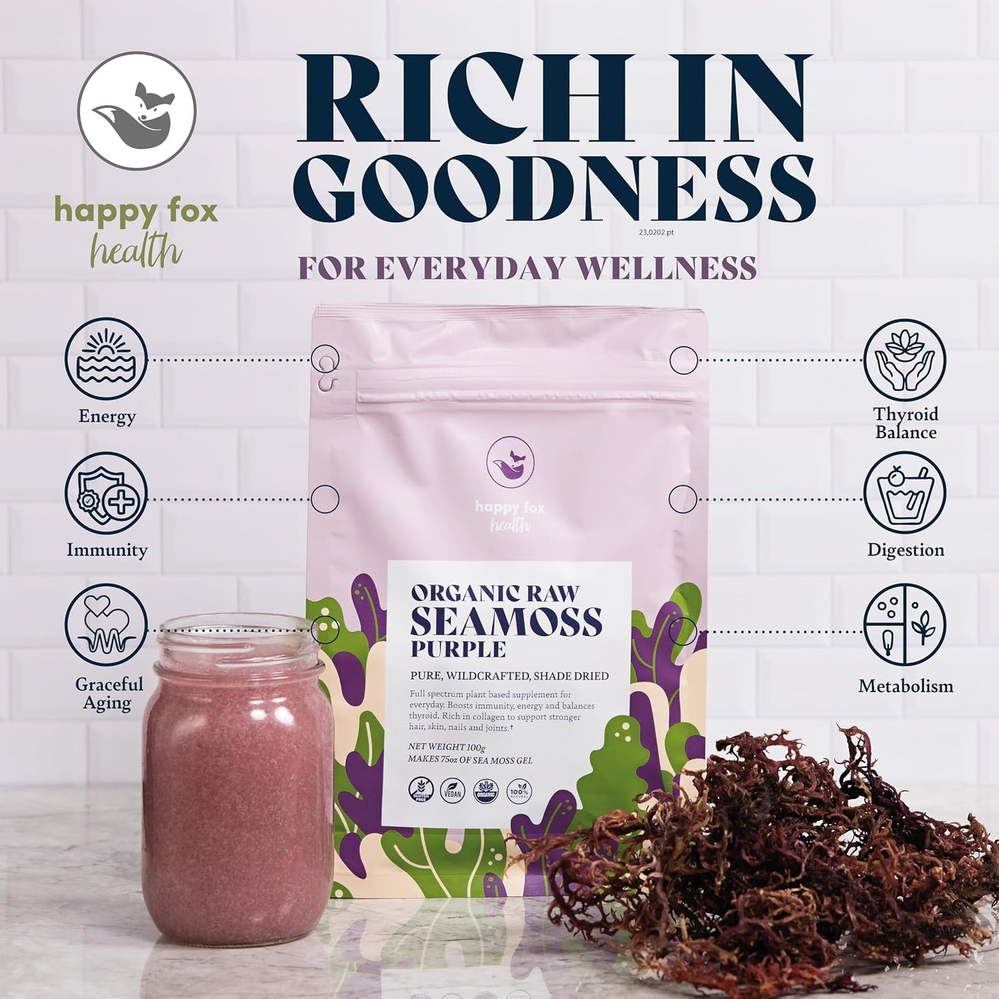 Organic Purple Sea Moss Raw - Makes 2.1 L of Sea Moss Gel, Rich in Phytonutrients & Minerals, Certified Non-GMO, Wildcrafted Superfood - 100 g Bag - görsel 2
