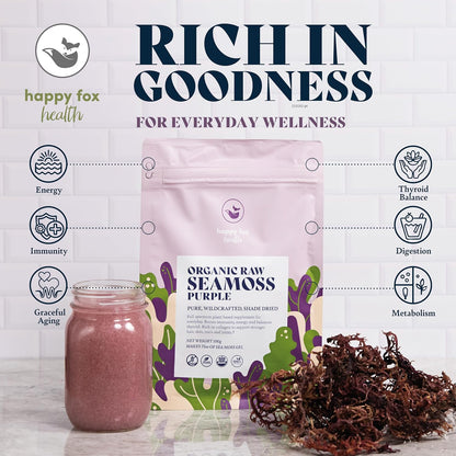 Organic Purple Sea Moss Raw - Makes 2.1 L of Sea Moss Gel, Rich in Phytonutrients & Minerals, Certified Non-GMO, Wildcrafted Superfood - 100 g Bag
