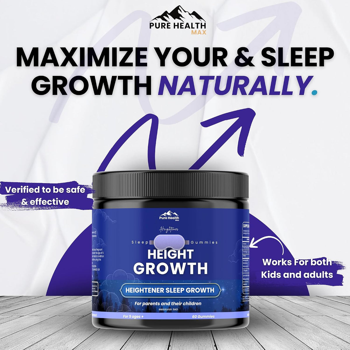 Heightener Height Growth Sleep Gummies - Vitamins to Support Height Potential, Natural Height Support Supplement for Kids and Adults | Calcium & Melatonin Multivitamin - 60 Gummies - görsel 4