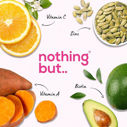 nothing BUT nutrition Biotin Gummies 5100 mcg with Folic Acid, Vitamins A, C, E & D - Hair, Skin, and Nails Support - 60 Gummies