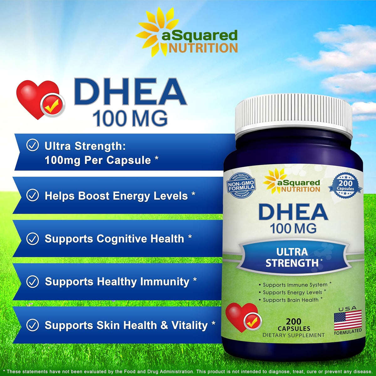 DHEA 100mg Supplement – 200 Capsules – High Potency Dehydroepiandrosterone for Men and Women - görsel 3
