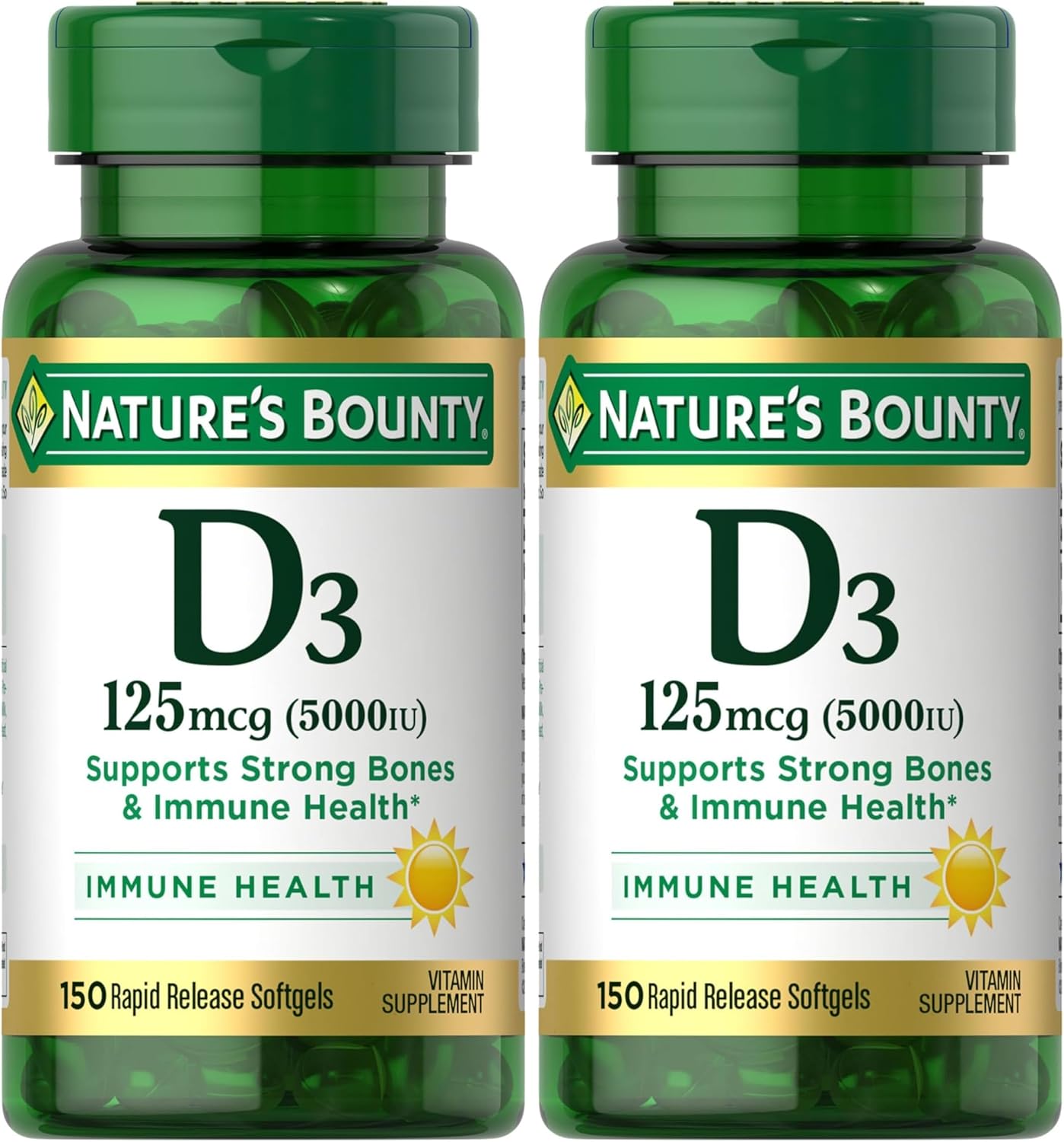 Nature's Bounty Vitamin D3 5000 IU Softgels, Rapid Release, Immune Support, 150 Count - görsel 9