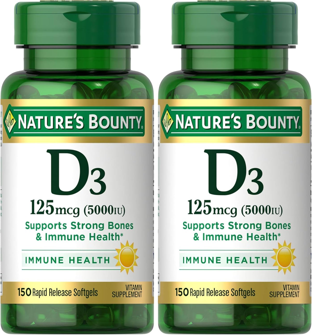 Nature's Bounty Vitamin D3 5000 IU Softgels, Rapid Release, Immune Support, 150 Count - görsel 9