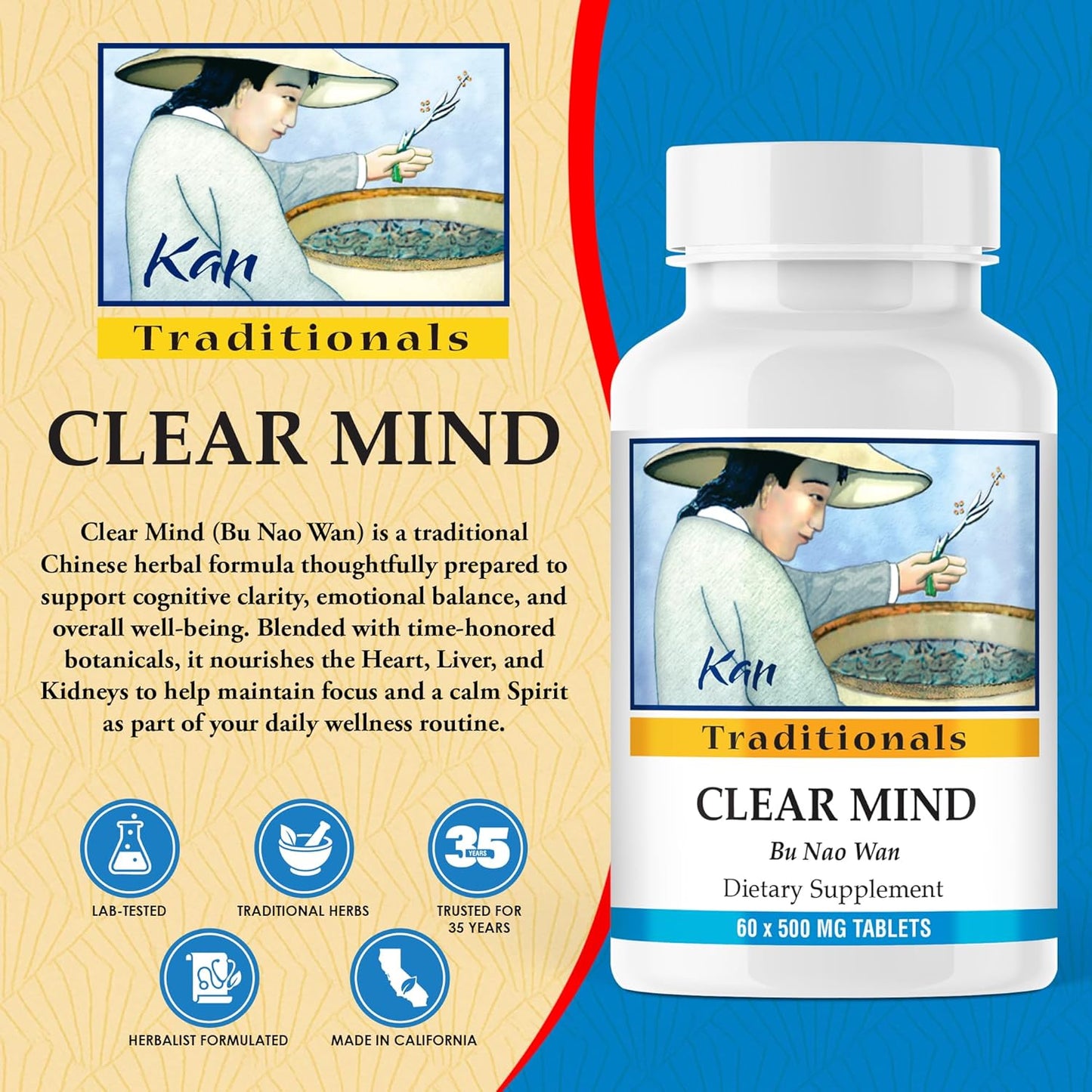 Kan Herbs Company Clear Mind Formula – Traditional Chinese Herbal Blend, 60 Tablets - görsel 2
