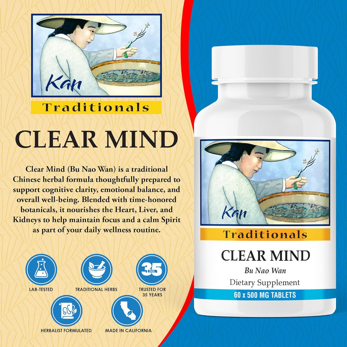 Kan Herbs Company Clear Mind Formula – Traditional Chinese Herbal Blend, 60 Tablets - görsel 2