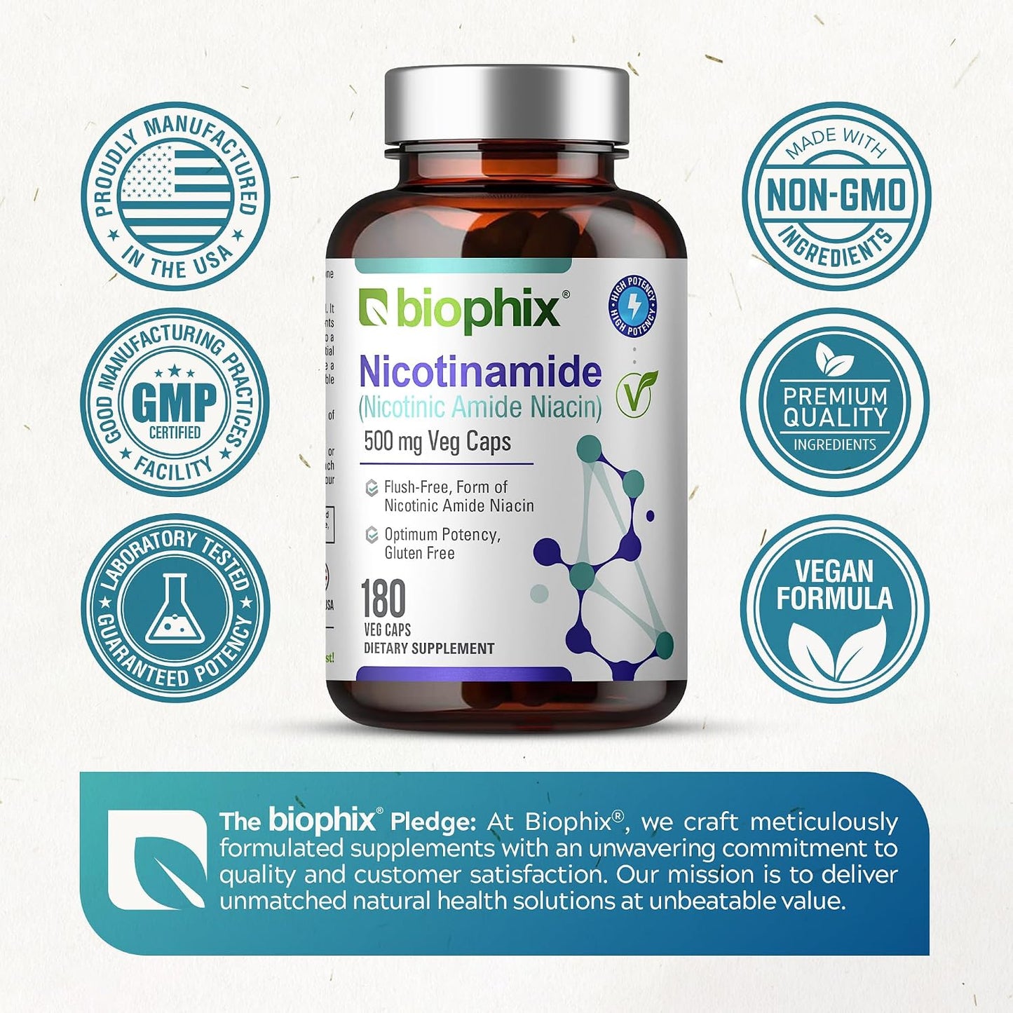 biophix B-3 Nicotinamide 500 mg 180 Vcaps – Flush-Free Niacin Supplement - görsel 7