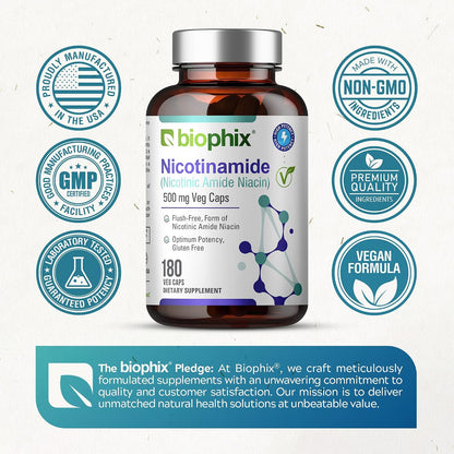 biophix B-3 Nicotinamide 500 mg 180 Vcaps – Flush-Free Niacin Supplement