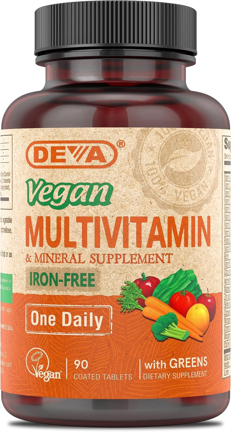 DEVA Vegan Iron-Free Multivitamin & Mineral Supplement with Green Food Blend - 90 Coated Tablets - görsel 1