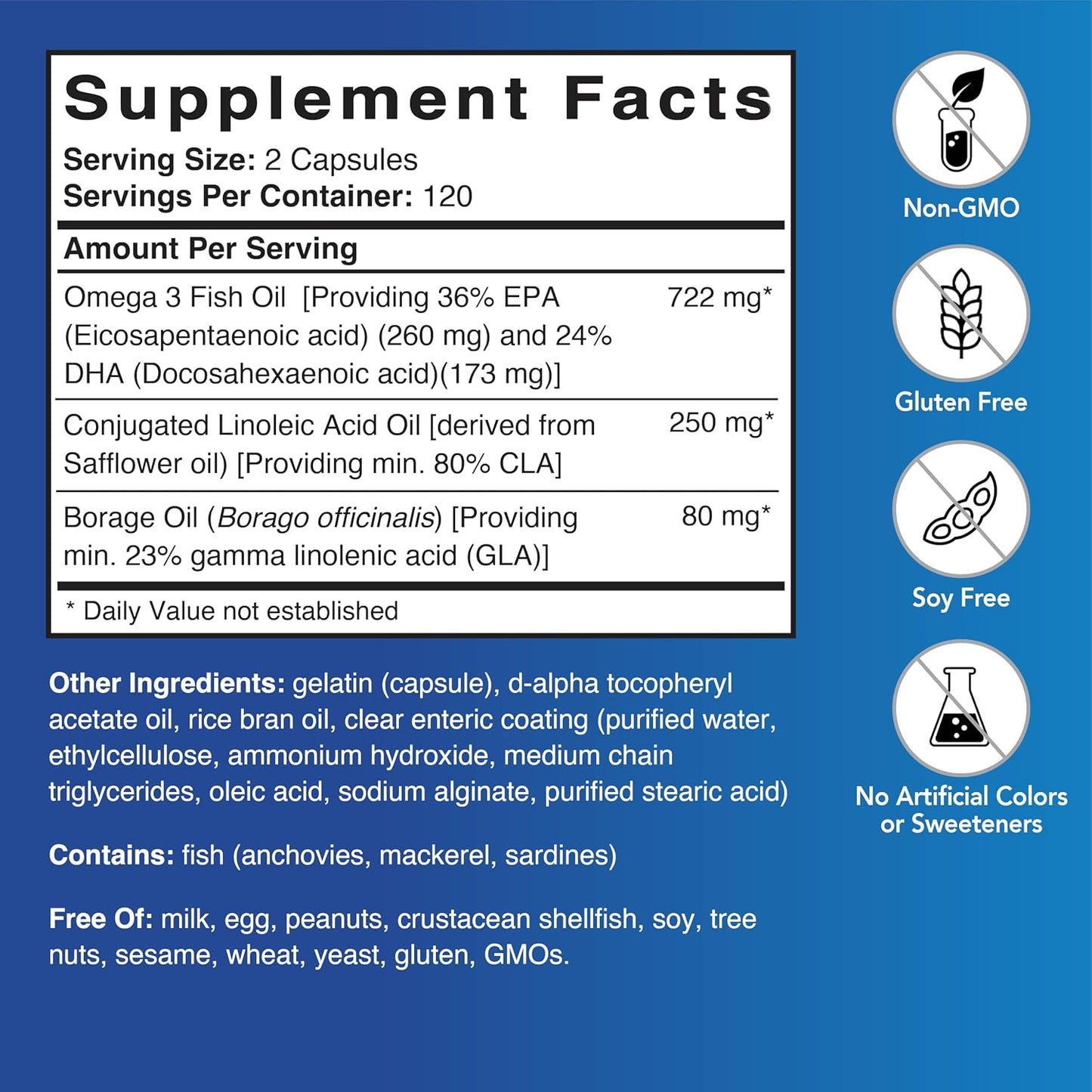 Patient One Metabolic Care – Omega-3, CLA and Borage Oil Food Supplement for Inflammatory Response and Heart Support – 240 Softgels - görsel 2