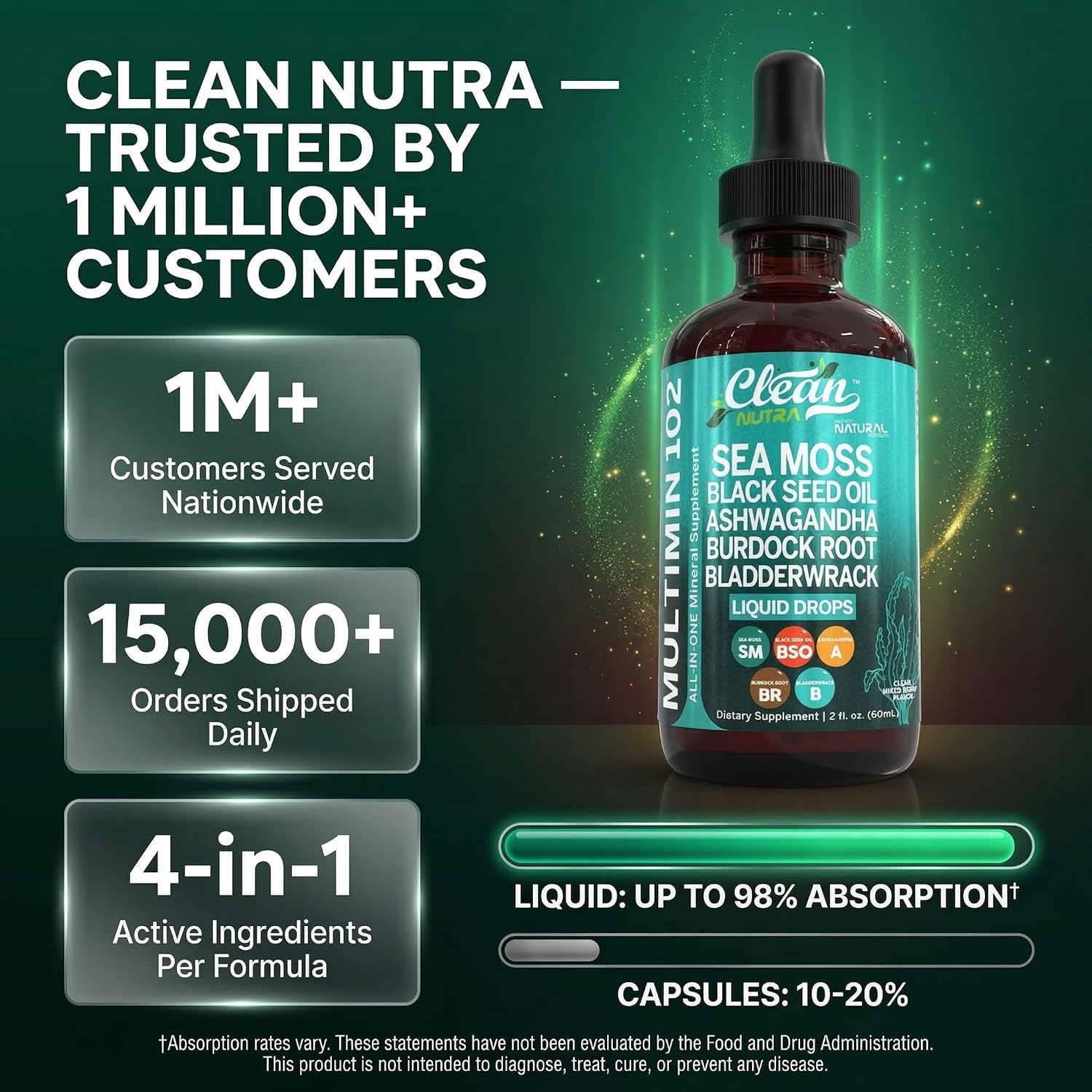 Clean Nutra Organic Sea Moss Drops | with Black Seed Oil, Ashwagandha, Burdock Root & Bladderwrack - Vegan Multimineral Liquid for Gut Health, Energy, Skin, Immune Support & Hair - görsel 8