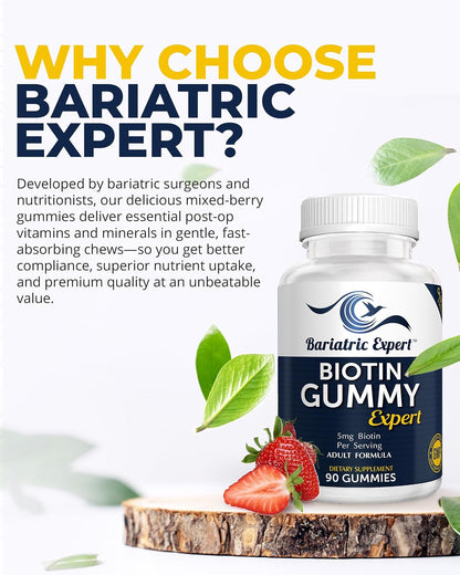 Bariatric Expert Biotin Vitamin – Fast-Dissolving Dietary Supplement for Adults Post Bariatric Surgery, 90 Count