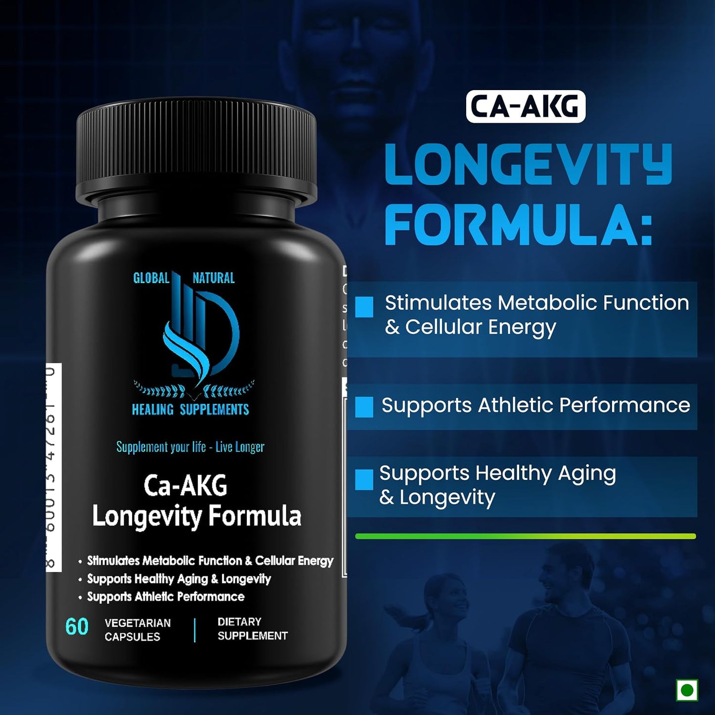 Global Natural Healing Supplements Ca-AKG Alpha Ketoglutarate, 1000 mg, 60 Vegan Capsules - görsel 2