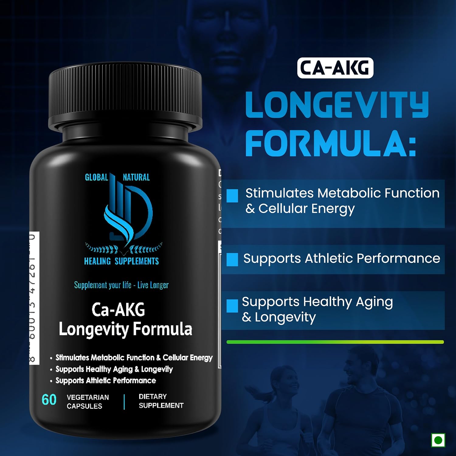 Global Natural Healing Supplements Ca-AKG Alpha Ketoglutarate, 1000 mg, 60 Vegan Capsules - görsel 2