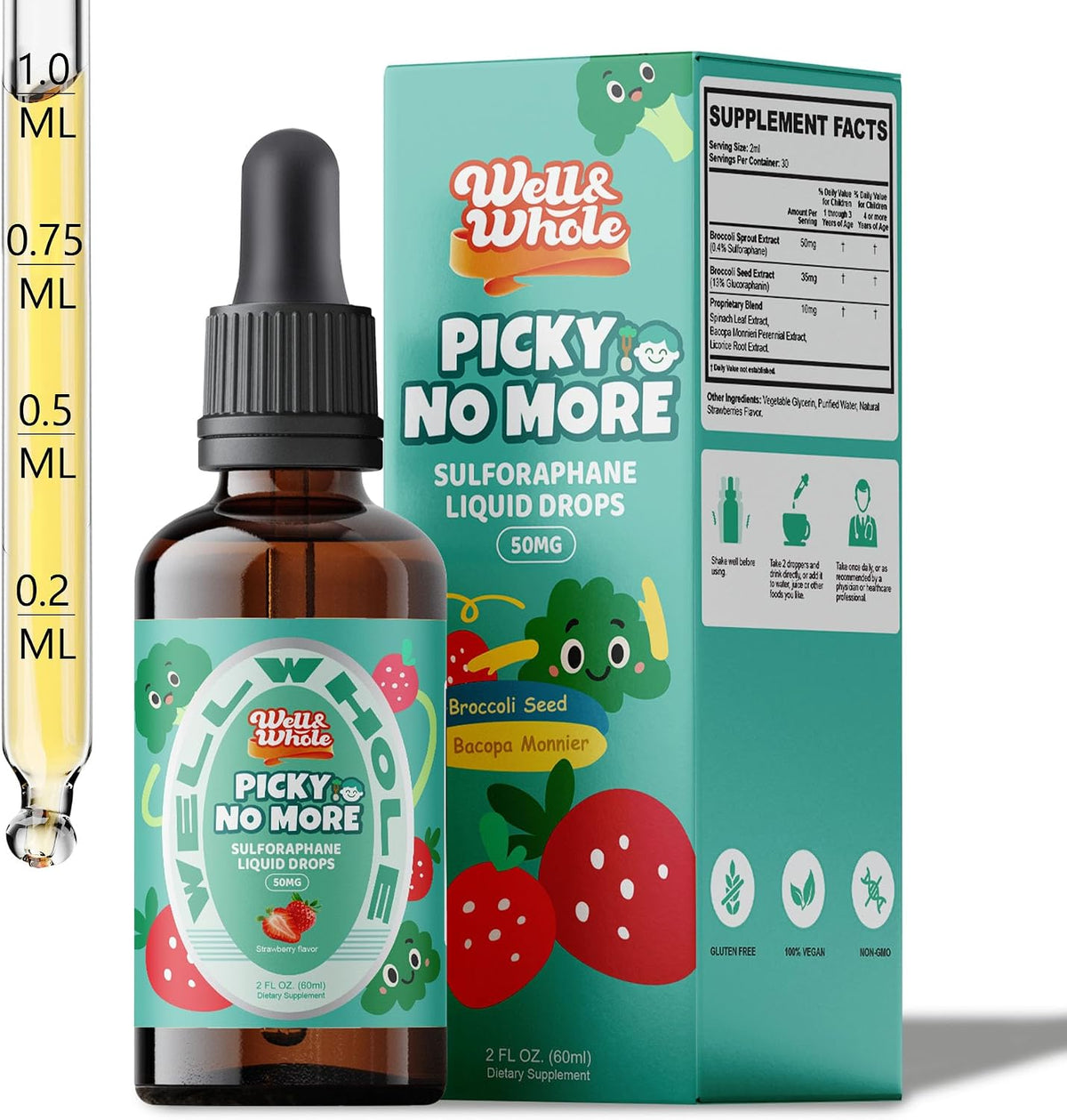 Pick No More Kids Liquid Greens Supplement with Sulforaphane – Hidden Nutrition for Picky Eaters, Vegan, Sugar-Free, 60ml - görsel 1