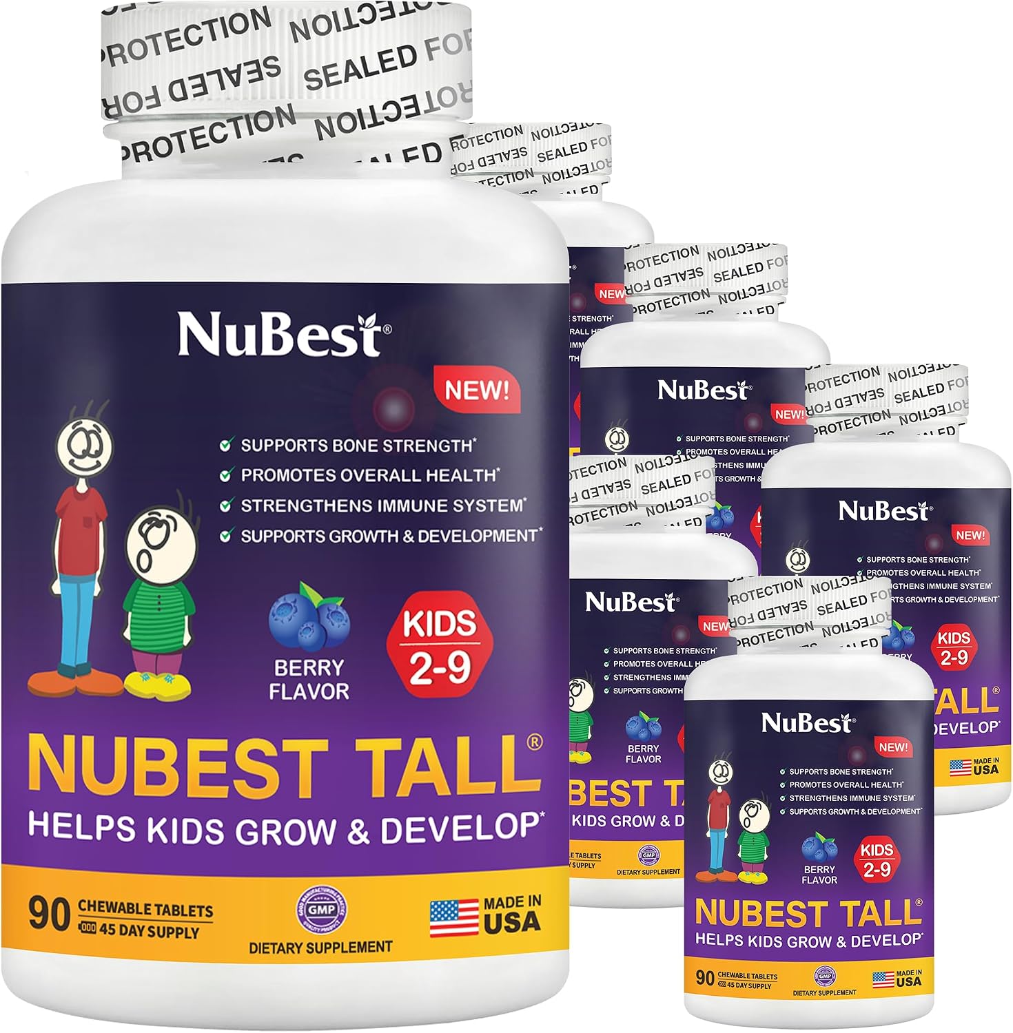 NuBest Tall Kids Chewable Vitamins for Toddlers & Kids Ages 2-9 | Bone Strength & Immune Support | 90 Berry Tablets (6-Week Supply) - görsel 9