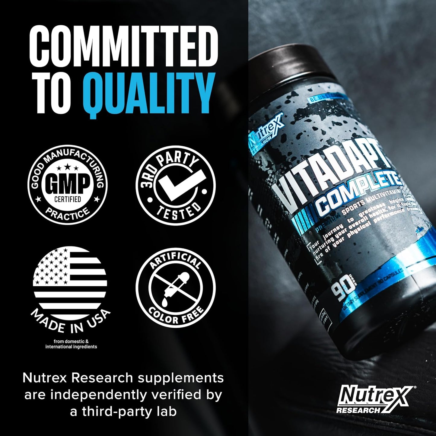 Nutrex Research Vitadapt Complete Sports Multivitamin for Men - 24 Vitamins, KSM-66 Ashwagandha & Minerals (90 Capsules) - görsel 8