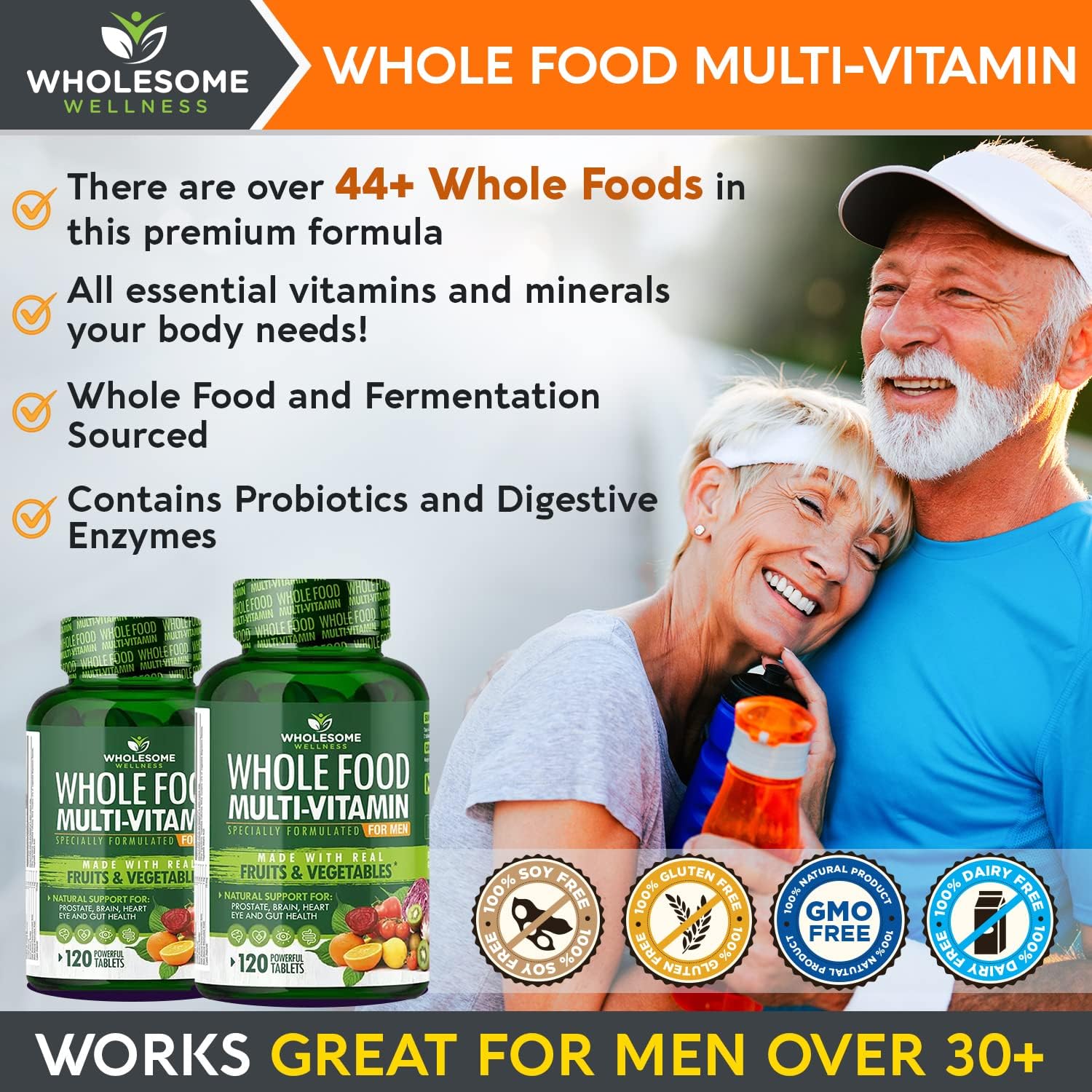 Wholesome Wellness Whole Food Multivitamin for Men - Natural Multi Vitamins, Minerals, Organic Extracts - Vegan - 120 Tablets - görsel 5