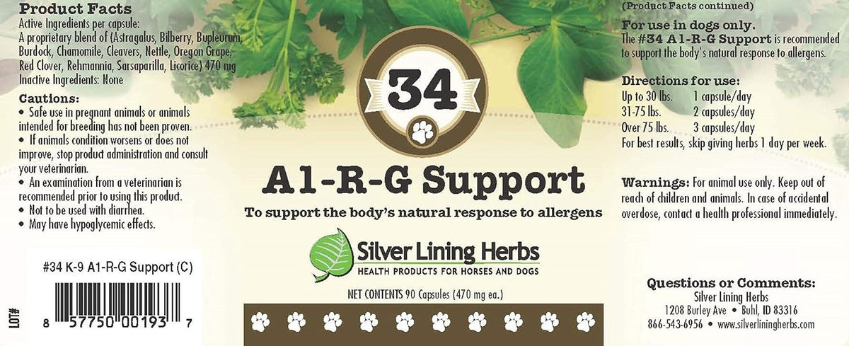 Silver Lining Herbs 34 Canine Al-R-G - Herbal Allergy Supplement for Dogs - 90 Capsules - görsel 2