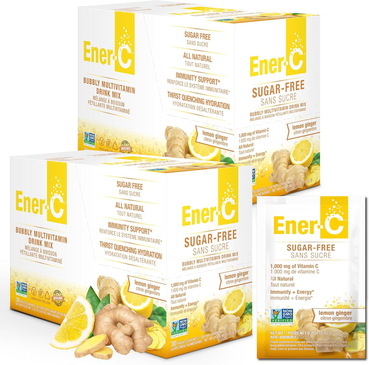 Ener-C Sugar Free Multivitamin Drink Mix – Lemon Ginger (60 Sachets) - görsel 1