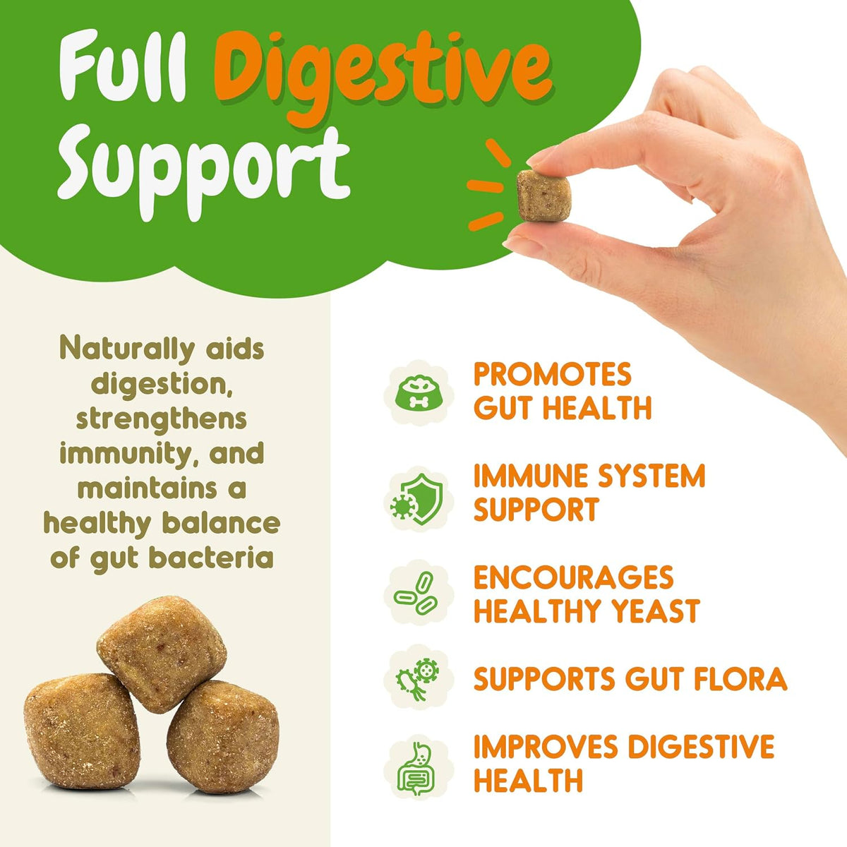 Probiotics for Dogs, Digestive Enzymes & Prebiotic Formula for Gut Health, Dog Probiotics for Diarrhoea, Bowel & Immune Support, Chicken Flavour, 120 Soft Chews - görsel 2
