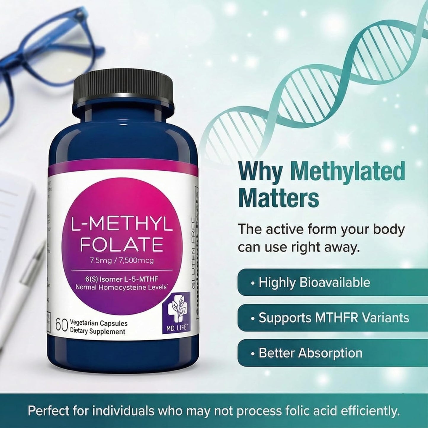 MD Life L-Methylfolate 7.5 mg Supplement - 60 Capsules - görsel 3
