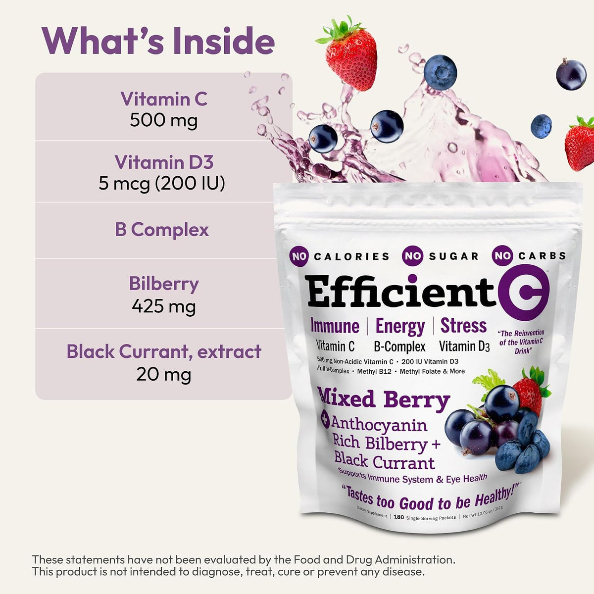 ANDREW LESSMAN Efficient C Mixed Berry 180 Packets - Non-Acidic Vitamin C Drink with Bilberry and B-Complex - görsel 3