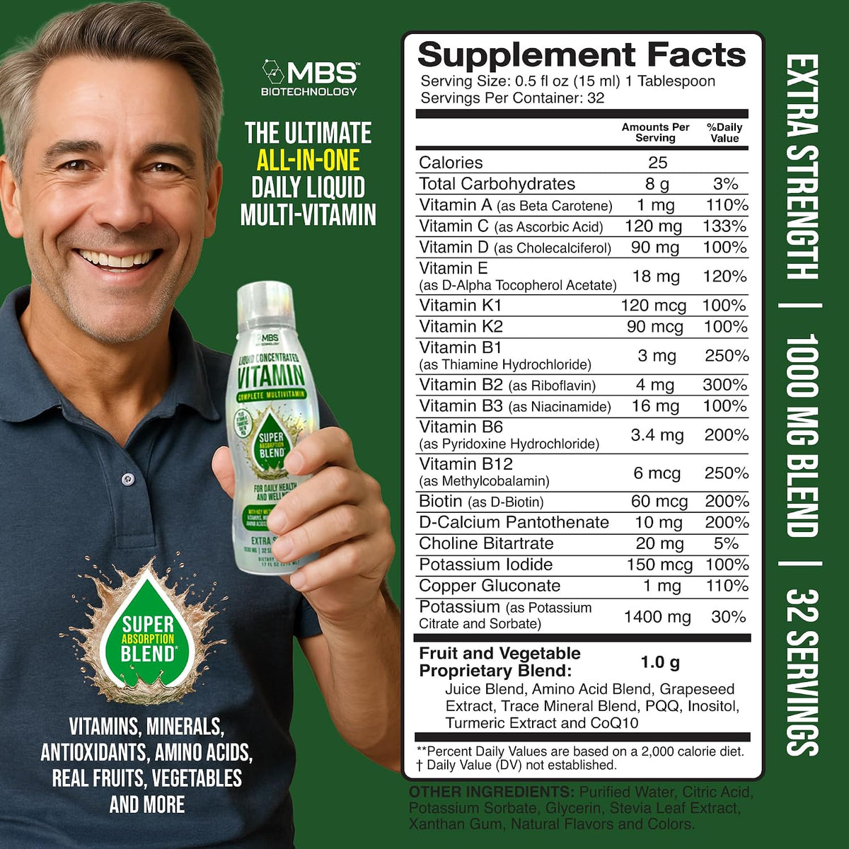 Liquid Multivitamin for Adults – Complete High-Absorption Daily Vitamin with Superfoods, CoQ10, B-Complex, Turmeric & PQQ – Immune & Energy Support – Berry Flavour, 17 oz - görsel 2