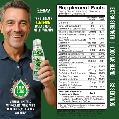 Liquid Multivitamin for Adults – Complete High-Absorption Daily Vitamin with Superfoods, CoQ10, B-Complex, Turmeric & PQQ – Immune & Energy Support – Berry Flavour, 17 oz