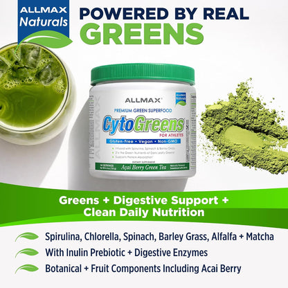 ALLMAX CytoGreens Super Greens Powder, Acai Berry Green Tea Flavour, 14 Servings