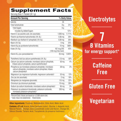 Emergen-C 1000mg Vitamin C Immune Support Powder Super Orange 10 Sachets with Zinc, Manganese, 7 B Vitamins and Electrolytes