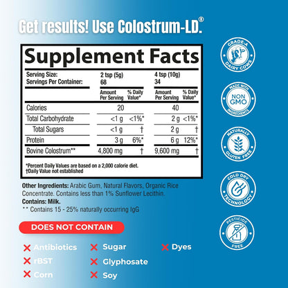 Colostrum-LD Powder | Unflavoured | Liposomal Delivery, Maximum Absorption | 12 oz/68 Servings