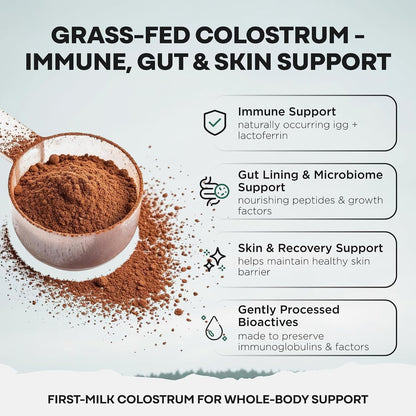 Colostrum Supplement – Grass-Fed Pure Bovine Colostrum Powder (Natural Cacao Flavour, 30 Servings)