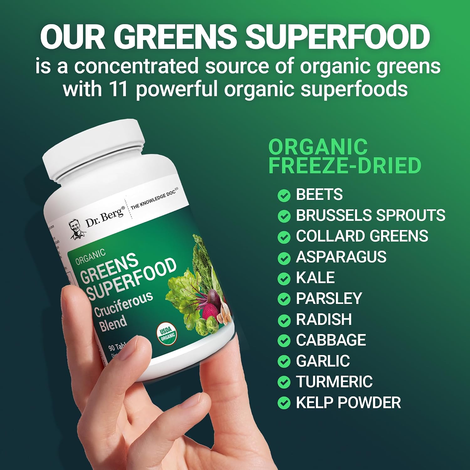 Dr. Berg's Greens Superfood Cruciferous Vegetable Tablets – 90 Tablets - görsel 6