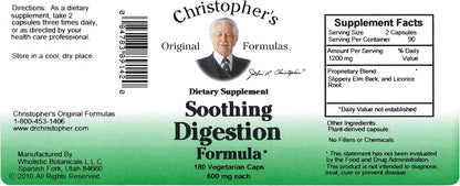 Christopher's Original Formulae Soothing Digestion – 180 Vegetarian Capsules