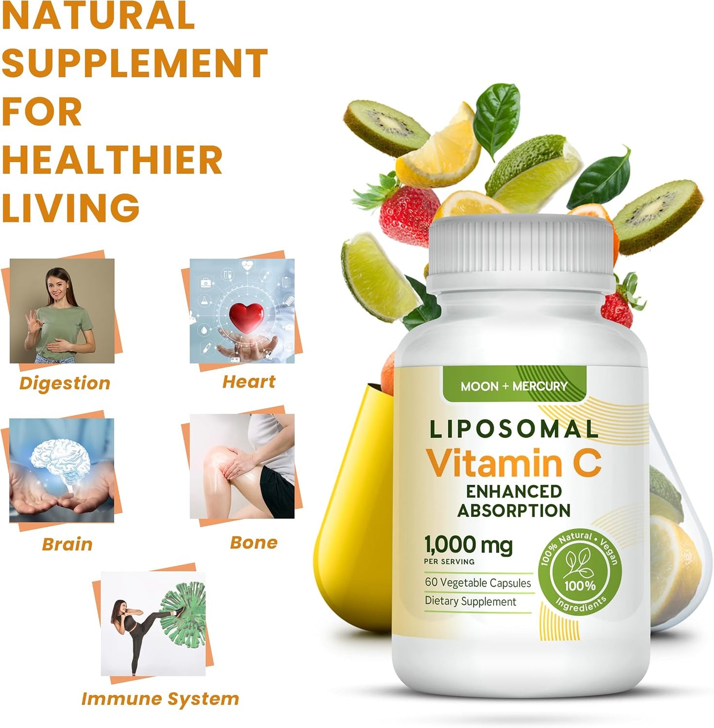 Liposomal Vitamin C 1000mg - 60 Capsules by Moon + Mercury - görsel 3