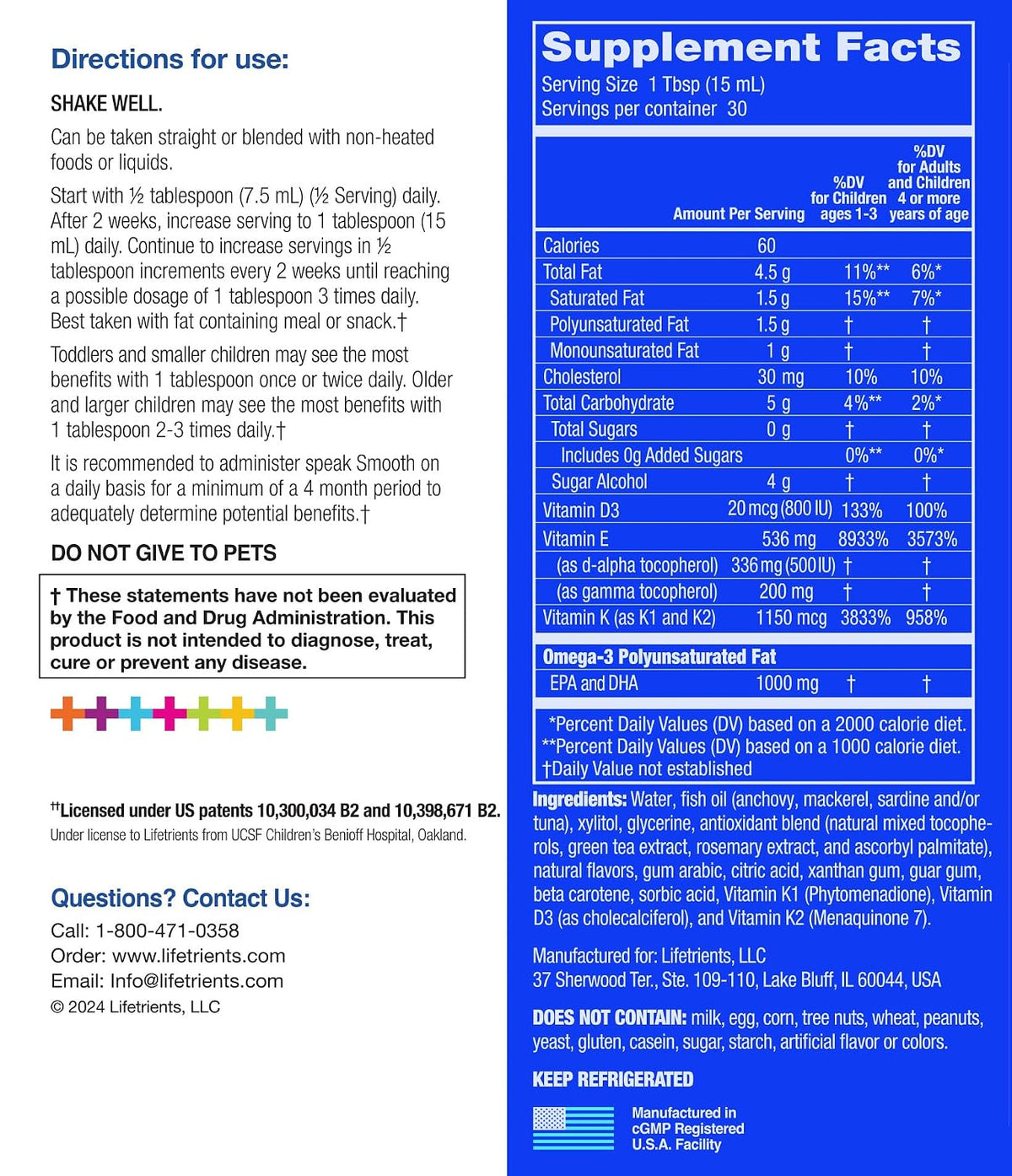 Lifetrients Speak+D Smooth — Kids Omega-3 Smoothie with Vitamin D3 — Sugar-Free, Xylitol Sweetened — Orange Vanilla — 15.2 oz - görsel 2